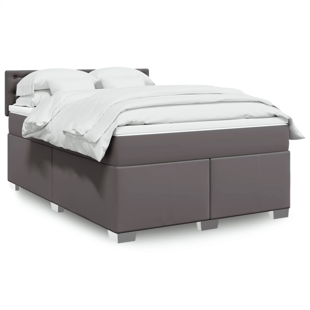 Boxspringbett mit Matratze Grau 140x190 cm Kunstleder