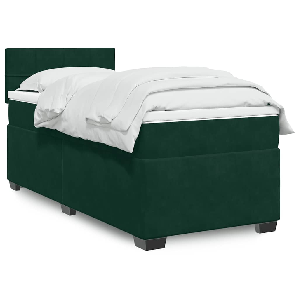Boxspringbett mit Matratze Dunkelgrün 90x190 cm Samt
