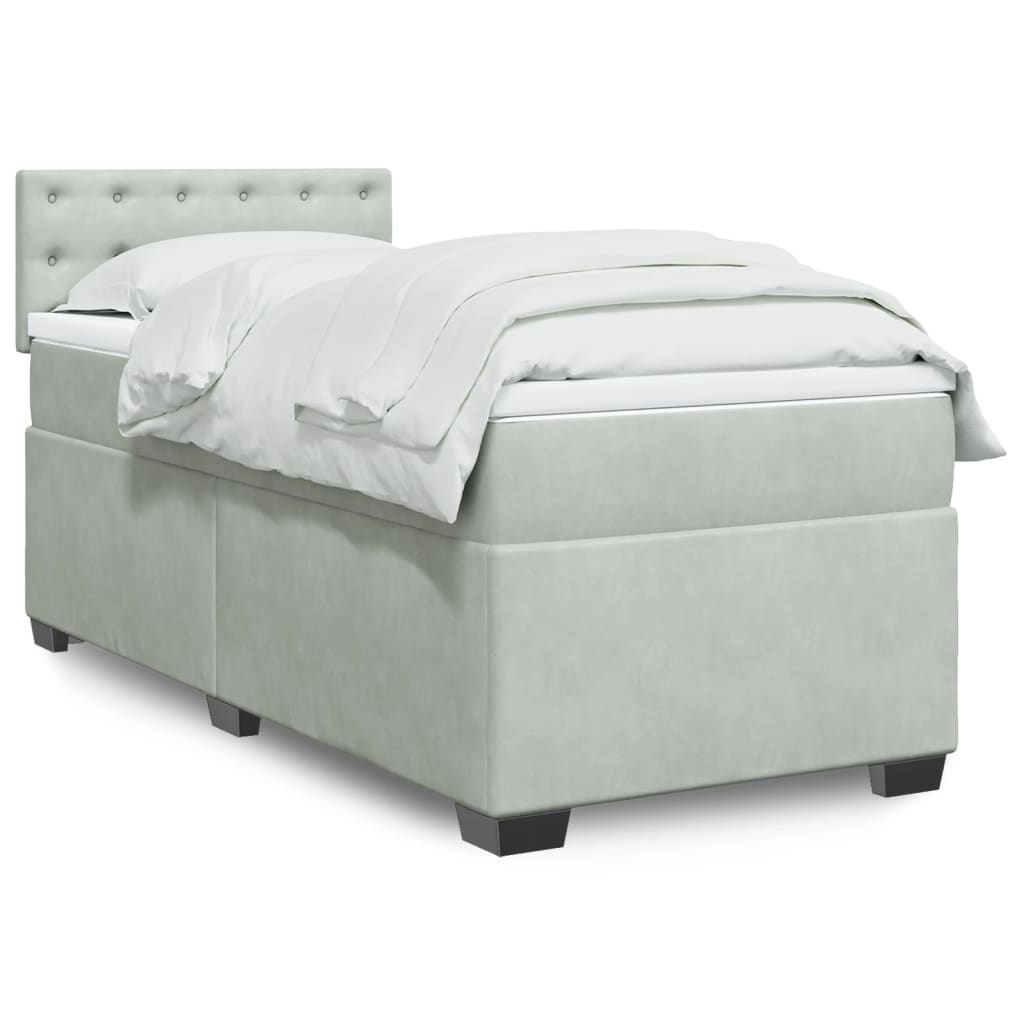 Boxspringbett mit Matratze Hellgrau 100x200 cm Samt