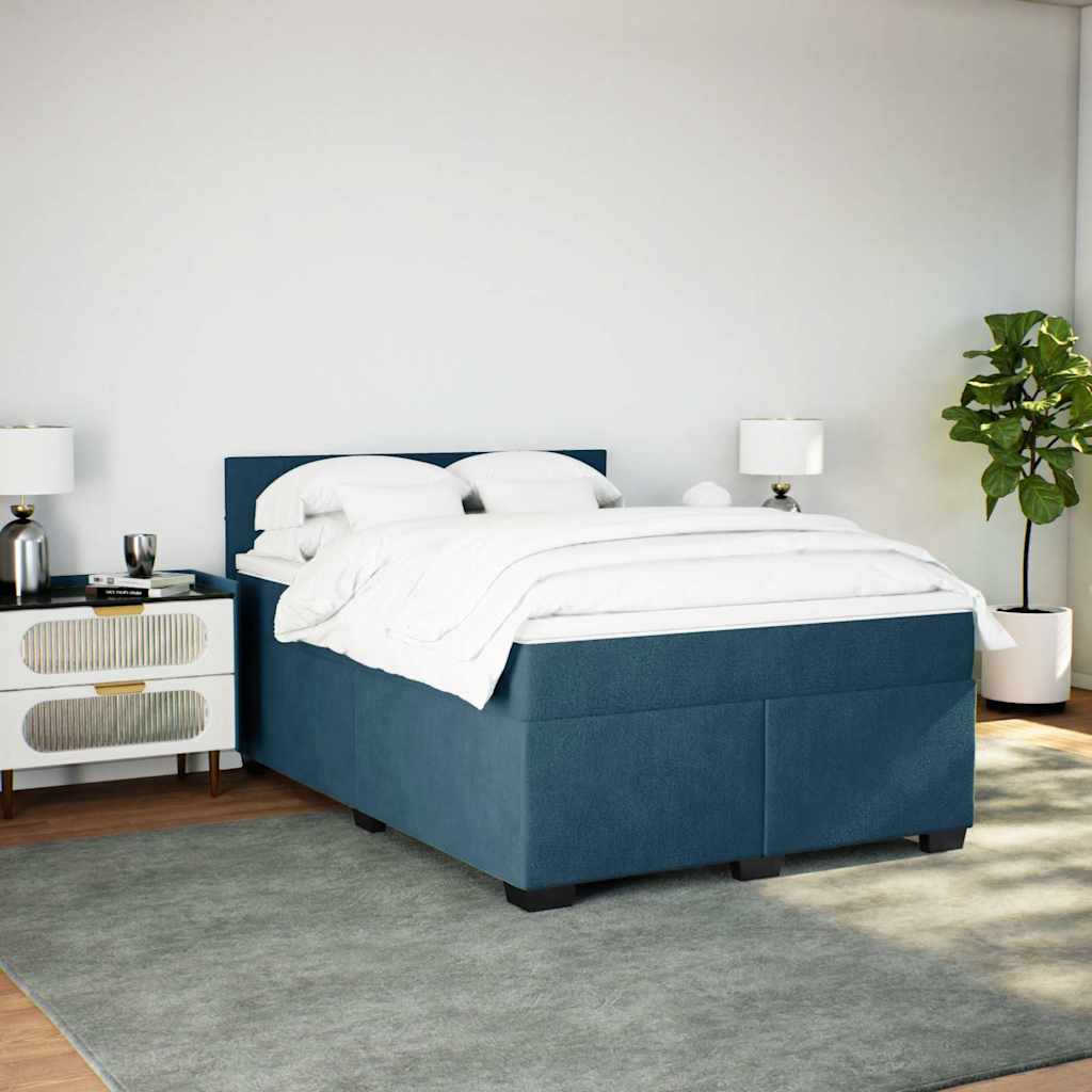 Boxspringbett mit Matratze Dunkelblau 140x190 cm Samt