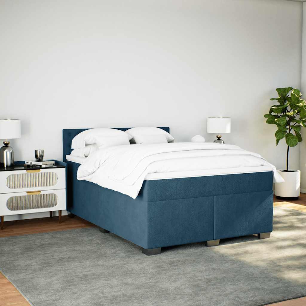 Boxspringbett mit Matratze Blau 160x200 cm Samt