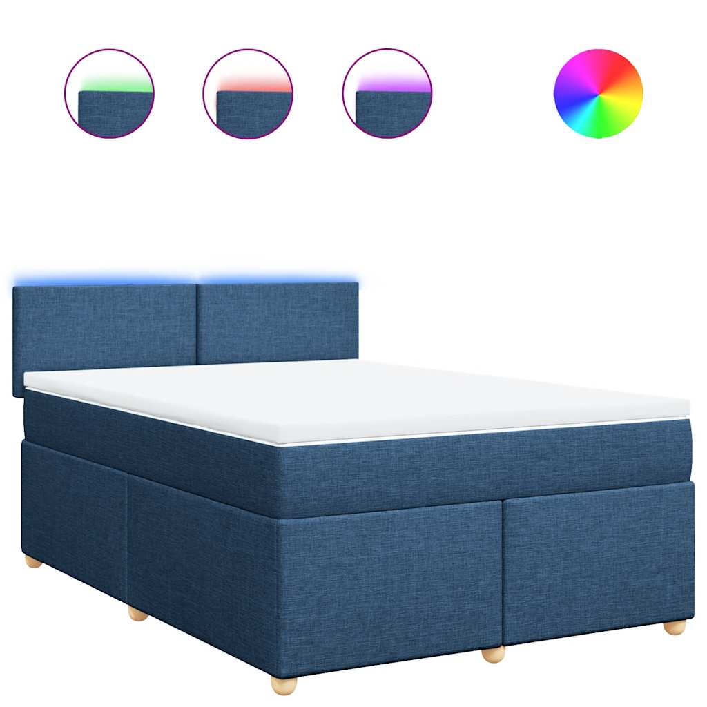 Boxspringbett mit Matratze Blau 140x190 cm Stoff