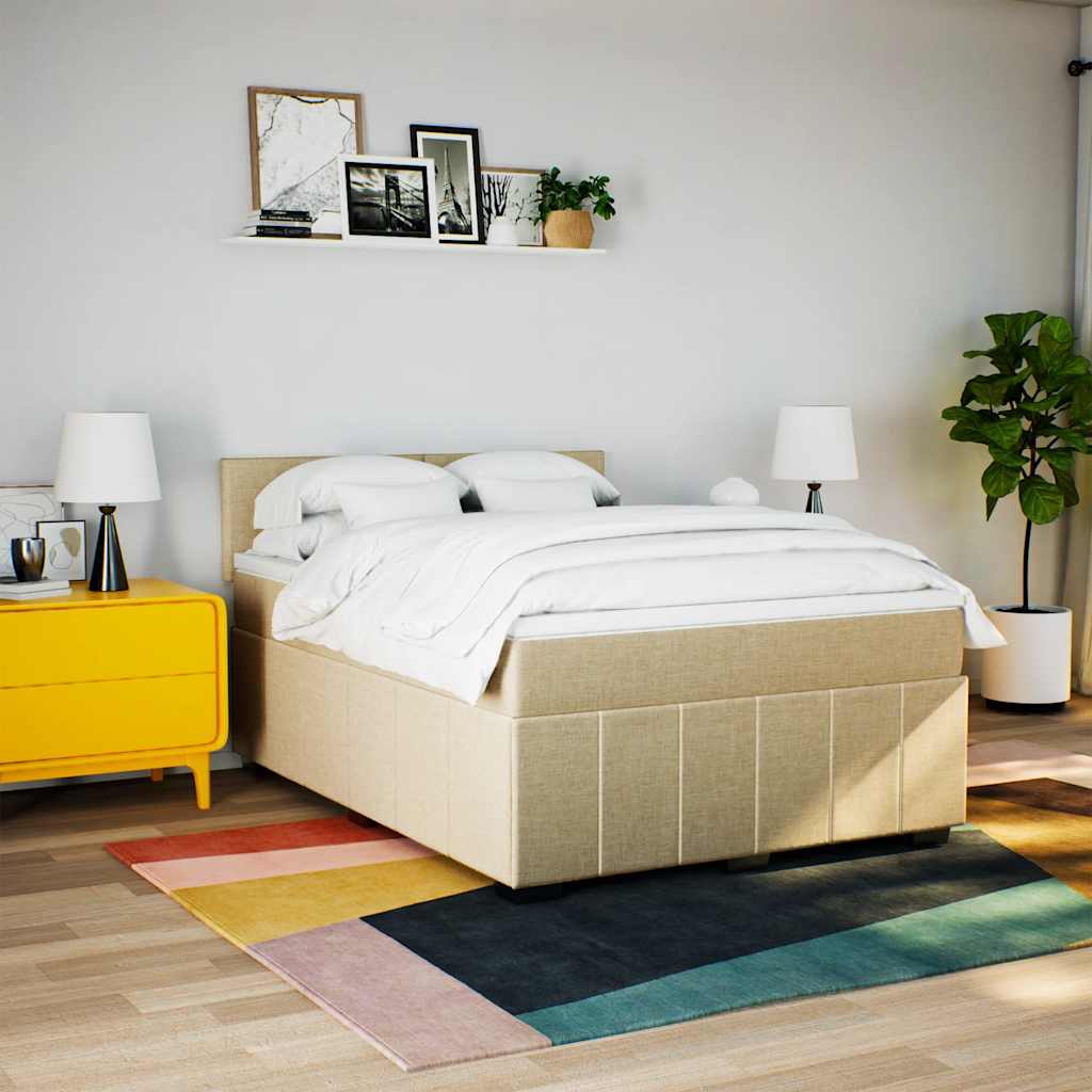 Boxspringbett mit Matratze Creme 140x190 cm Stoff