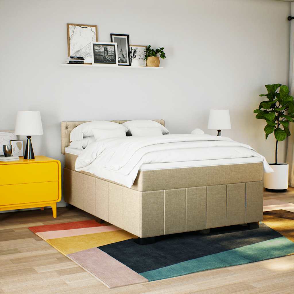 Boxspringbett mit Matratze Creme 140x190 cm Stoff