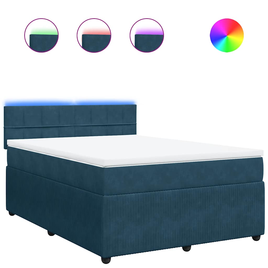 Boxspringbett mit Matratze Blau 140x190 cm Samt