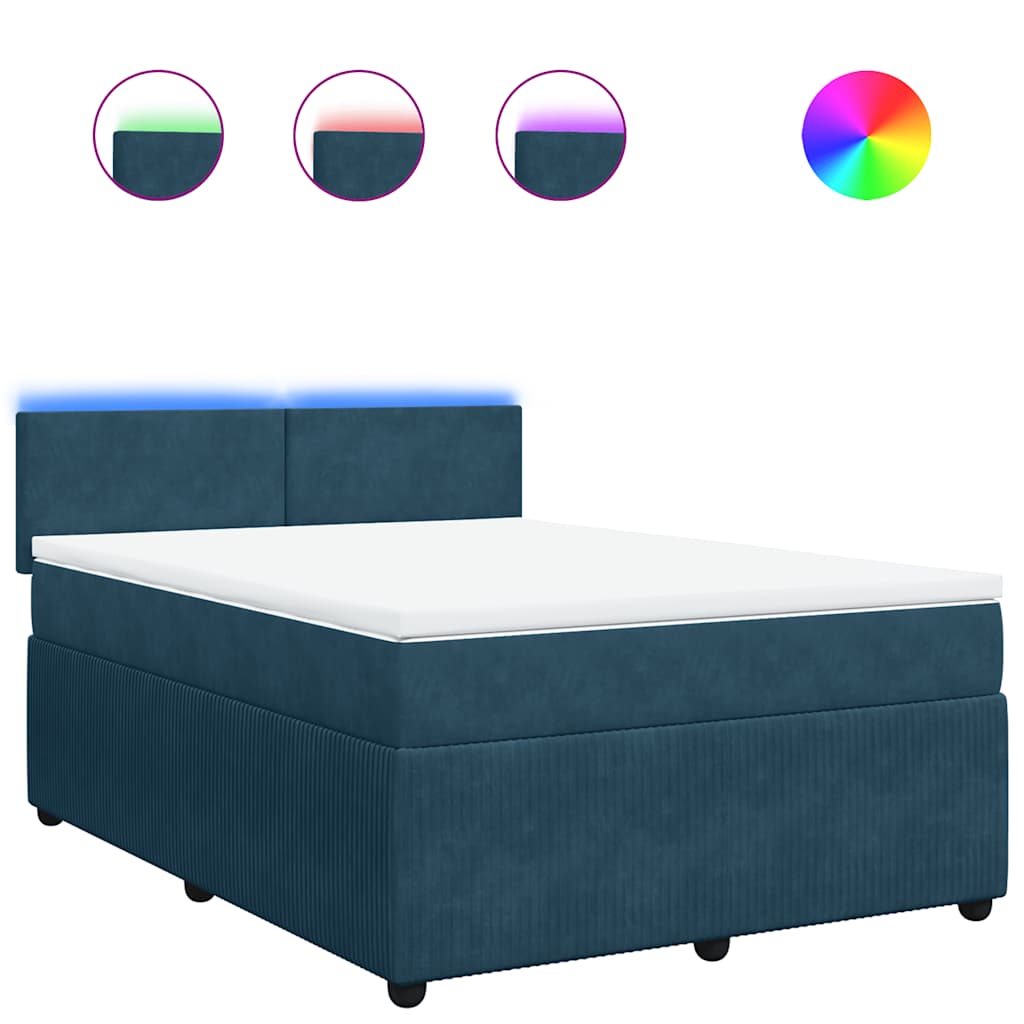 Boxspringbett mit Matratze Blau 140x200 cm Samt