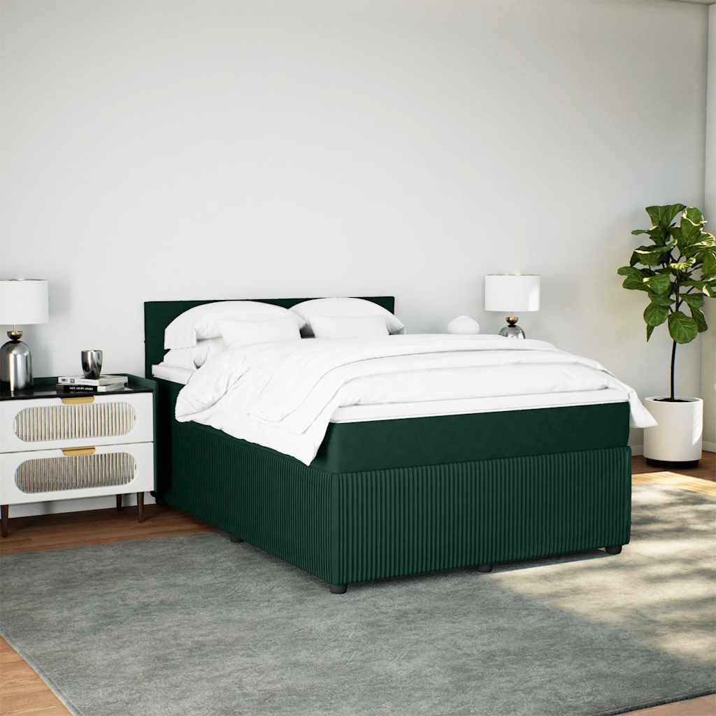 Boxspringbett mit Matratze Dunkelgrün 140x200 cm Samt