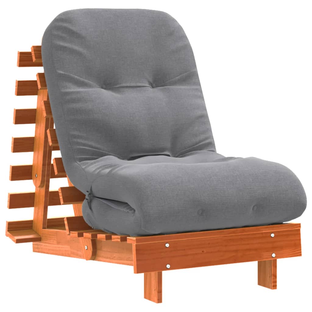 Futon Schlafsofa mit Matratze Braun 60x206x11 Massivholz Kiefer
