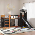 Etagenbett mit Rutsche und Gardinen Weiß und Schwarz 90x200 cm