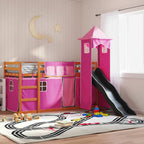 Etagenbett mit Rutsche und Gardinen Rosa 90x200 cm