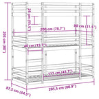 Dreifach-Etagenbett Wachsbraun 80x200 cm Massivholz Kiefer