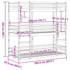 Dreifach-Etagenbett Wachsbraun 90x200 cm Massivholz Kiefer