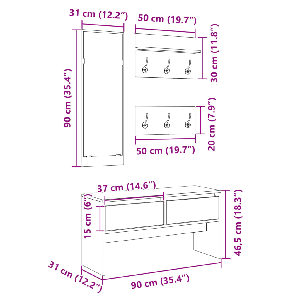 4-tlg. Garderoben-Set Weiß Holzwerkstoff