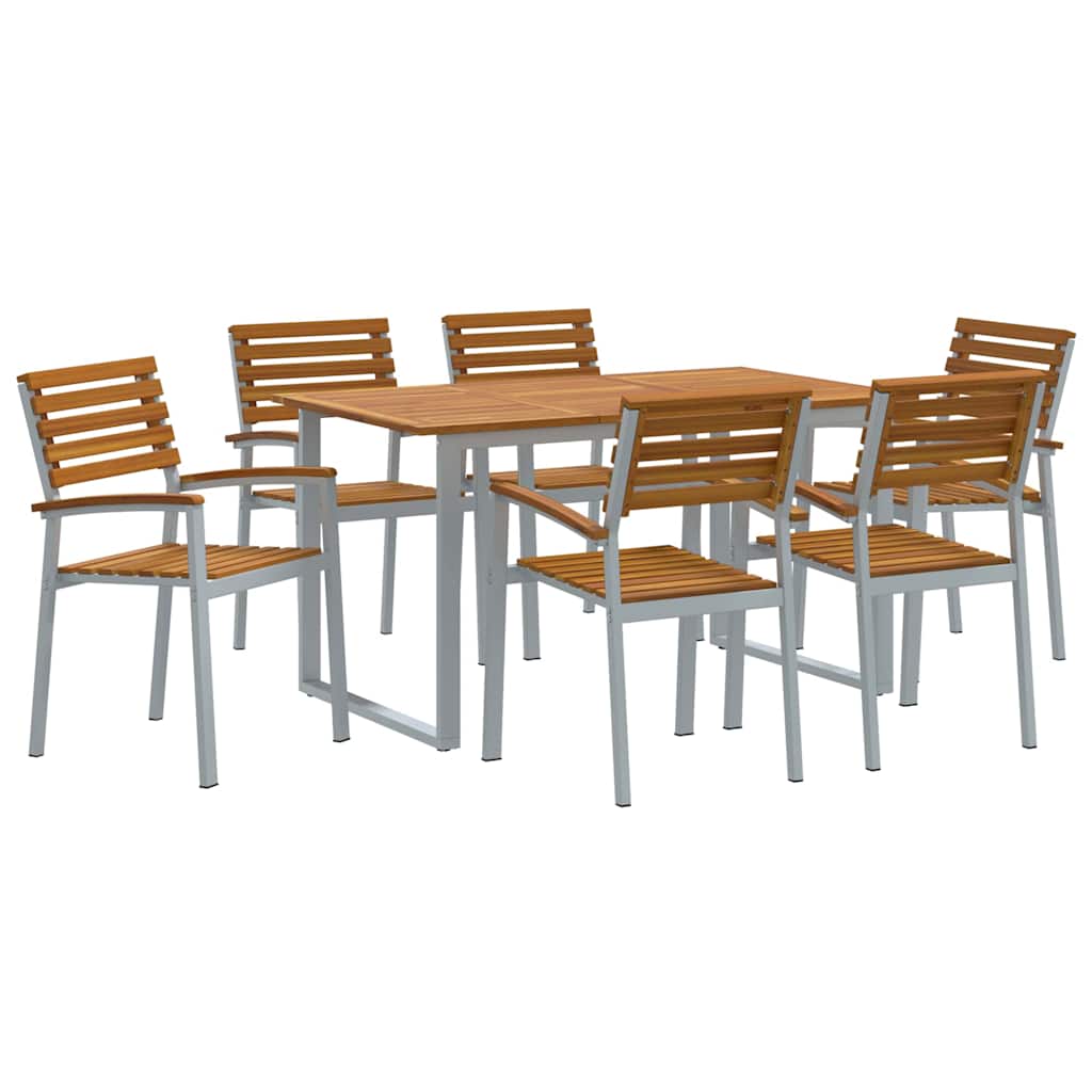Garten Essgruppe 7 pcs Grau Massivholz Akazie