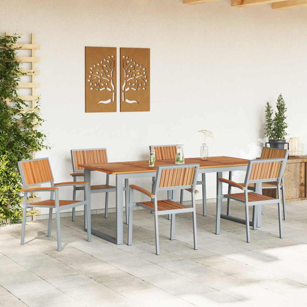 Garten Essgruppe 7 pcs Grau Massivholz Akazie