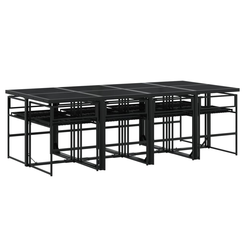 9-tlg. Garten-Essgruppe mit Kissen Schwarz Poly Rattan