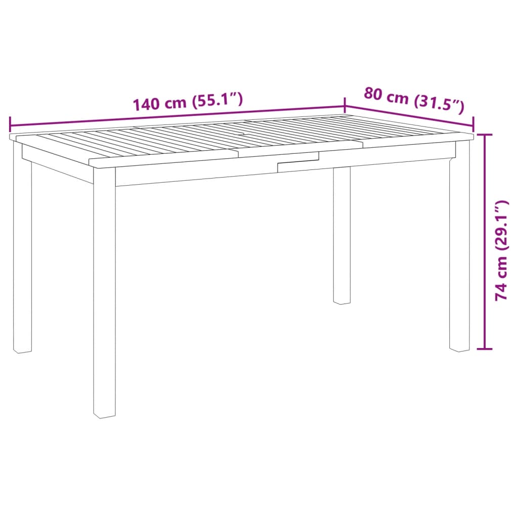 5-tlg. Garten-Essgruppe 140x80x74 cm Massivholz Akazie