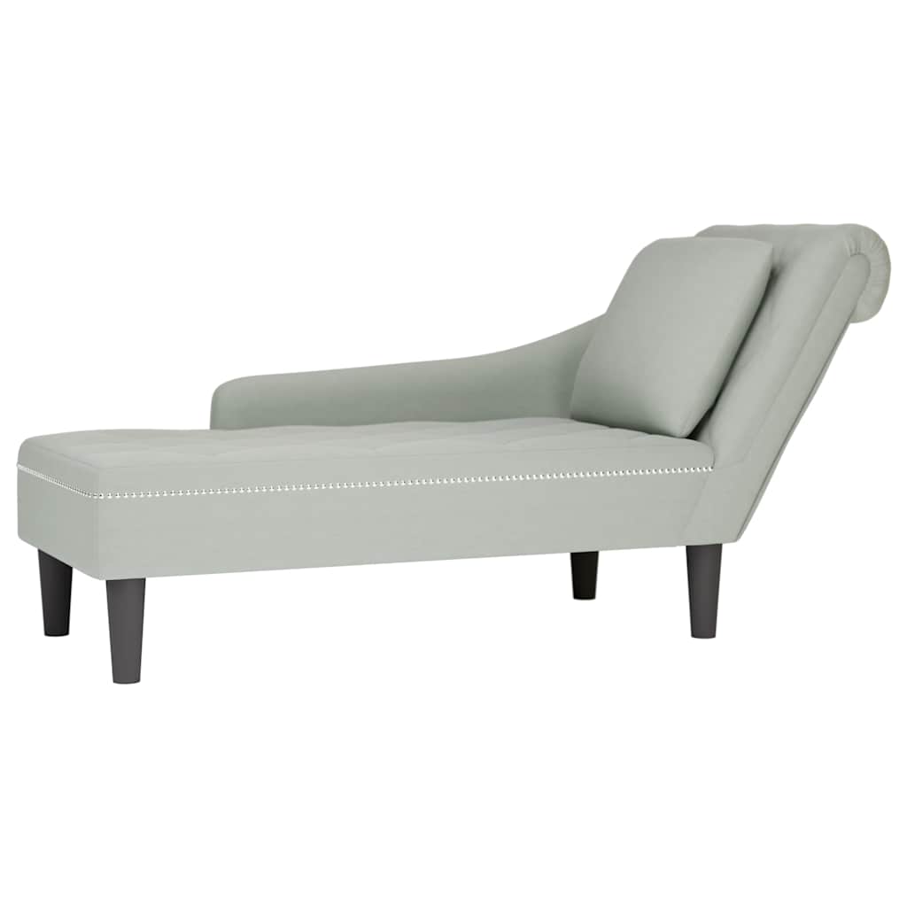 Chaiselongue mit Kissen und Rechter Armlehne Hellgrau Samt
