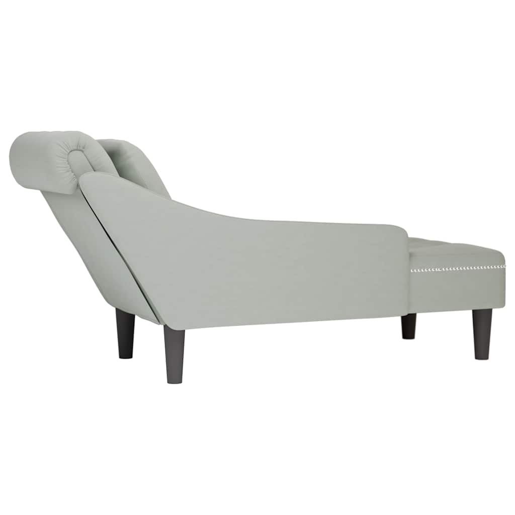 Chaiselongue mit Kissen und Rechter Armlehne Hellgrau Samt