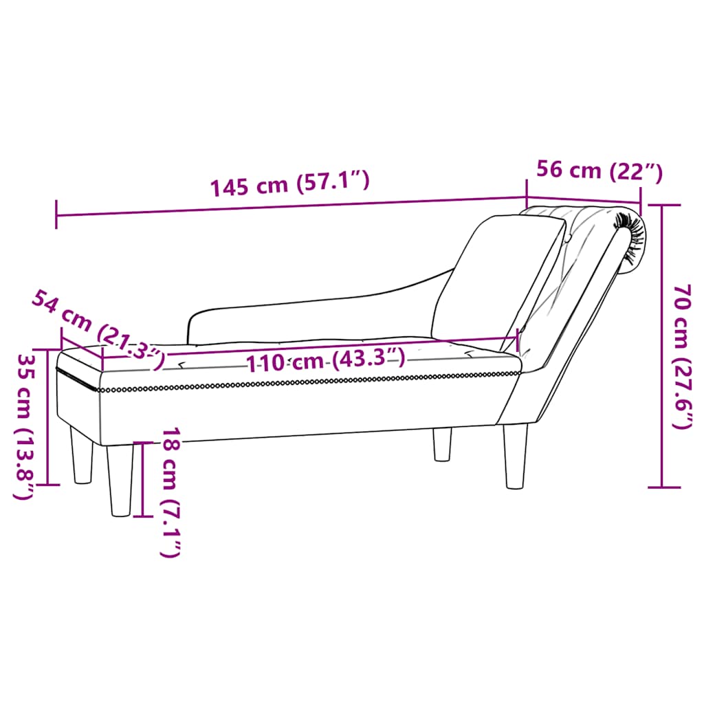 Chaiselongue mit Kissen und Rechter Armlehne Dunkelgrau Samt