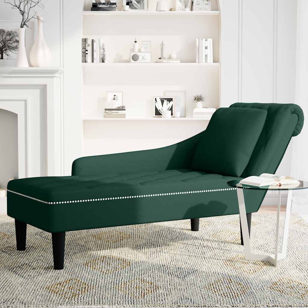 Chaiselongue mit Kissen und Rechter Armlehne Dunkelgrün Samt