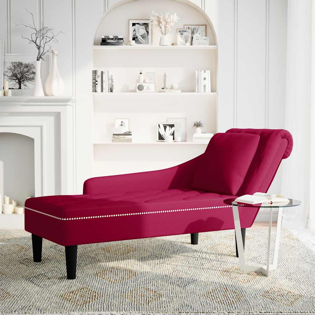 Chaiselongue mit Kissen und Rechter Armlehne Weinrot Samt