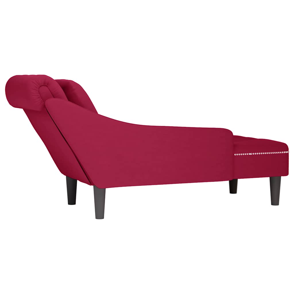 Chaiselongue mit Kissen und Rechter Armlehne Weinrot Samt