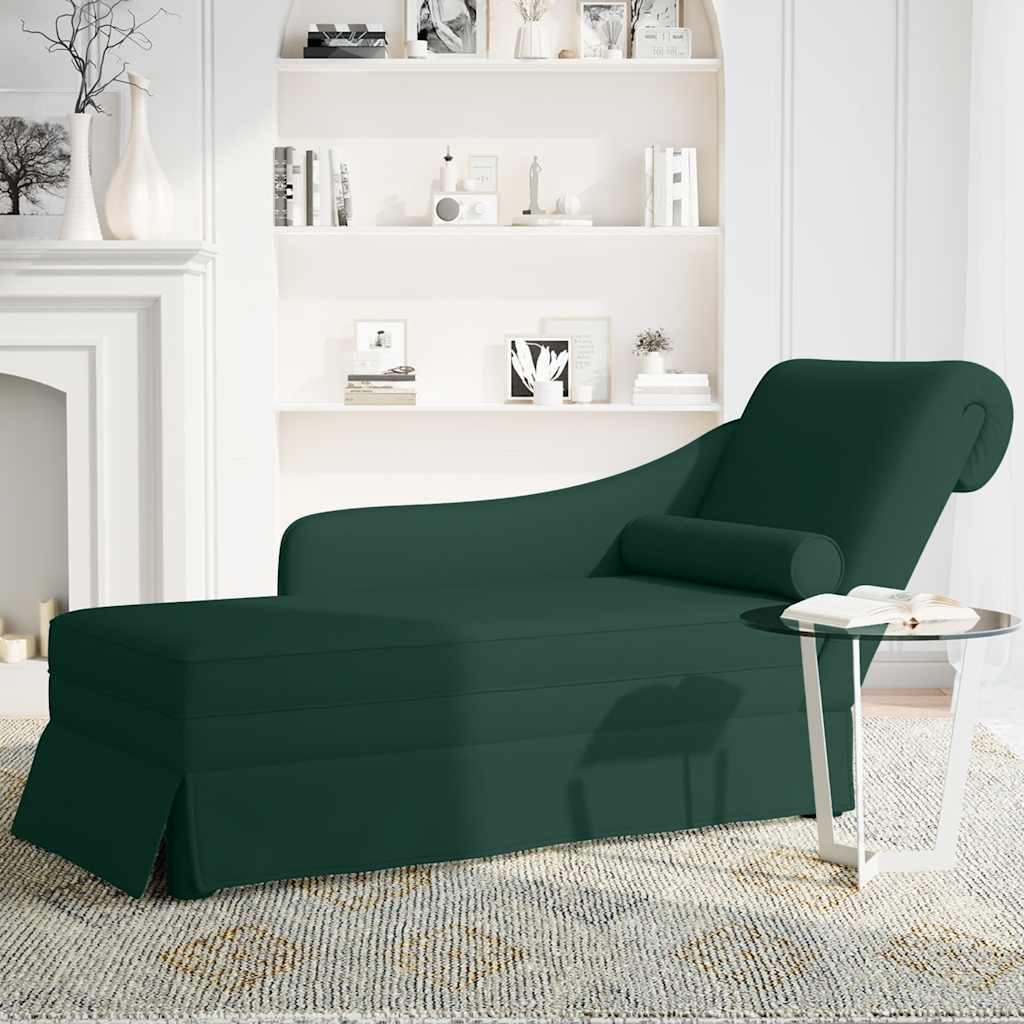 Chaiselongue mit Nackenrolle Rechter Armlehne Dunkelgrün Samt