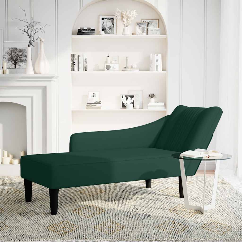 Chaiselongue mit Rechter Armlehne Dunkelgrün Samt
