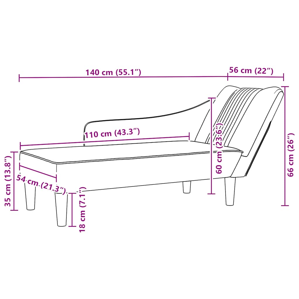 Chaiselongue mit Rechter Armlehne Schwarz Samt