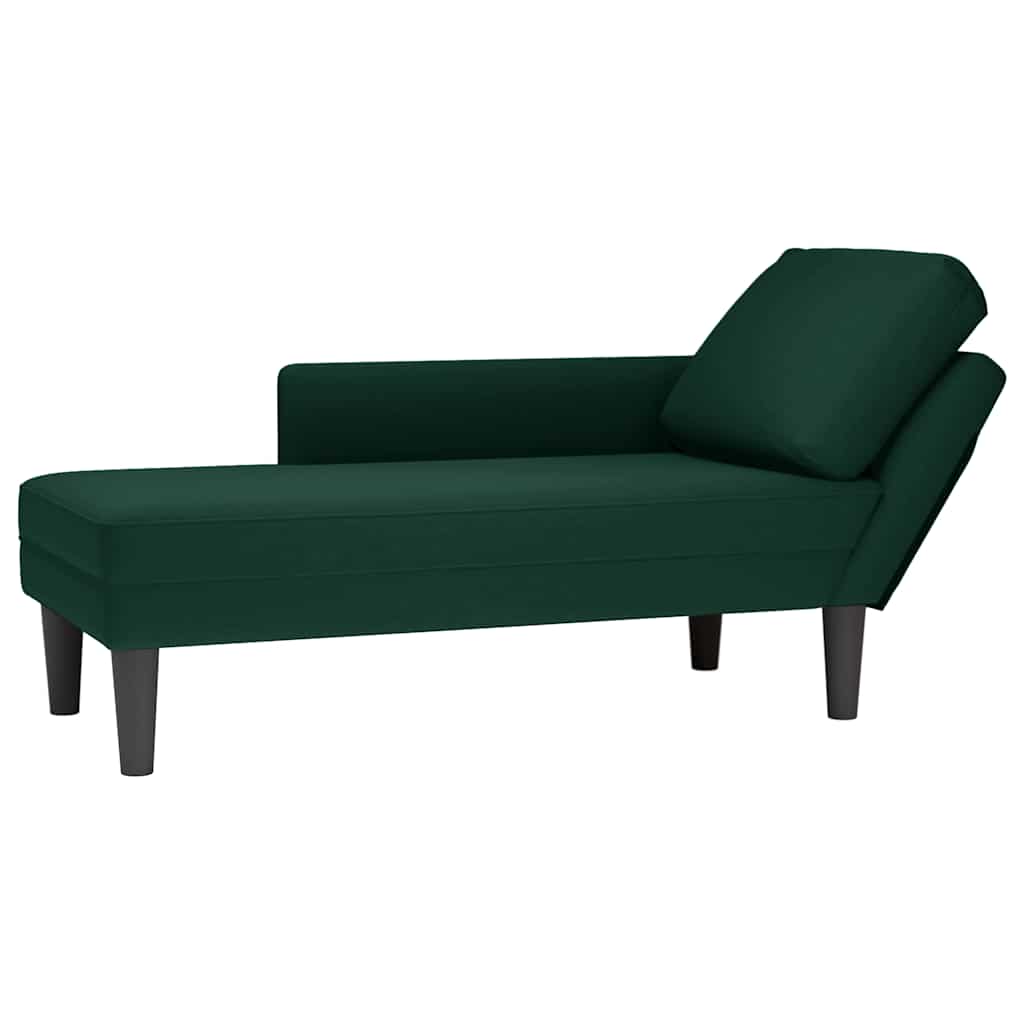 Chaiselongue mit Kissen und Rechter Armlehne Dunkelgrün Samt