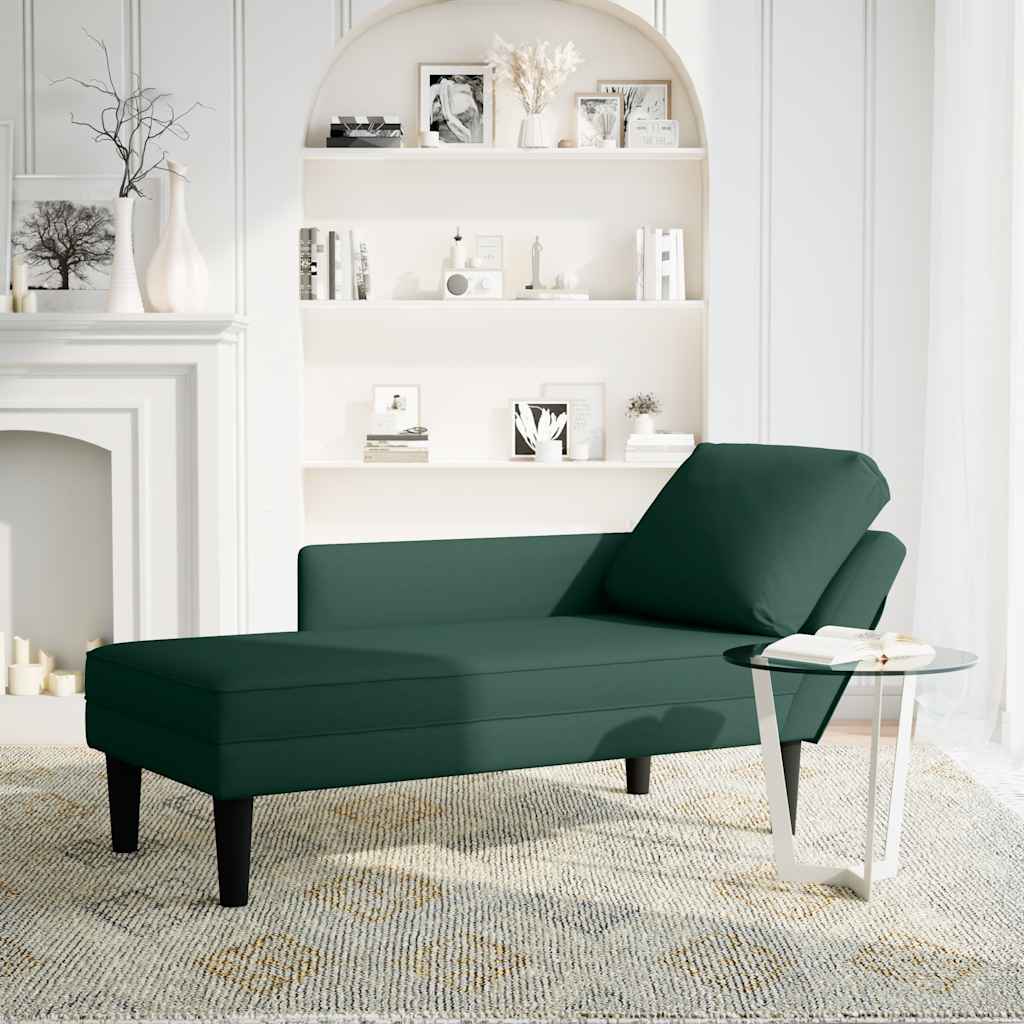 Chaiselongue mit Kissen und Rechter Armlehne Dunkelgrün Samt