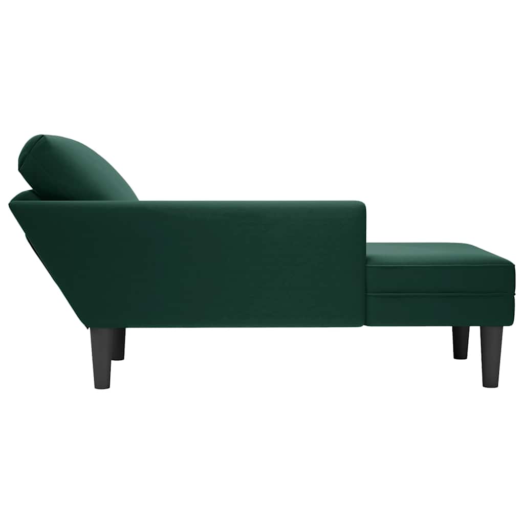 Chaiselongue mit Kissen und Rechter Armlehne Dunkelgrün Samt