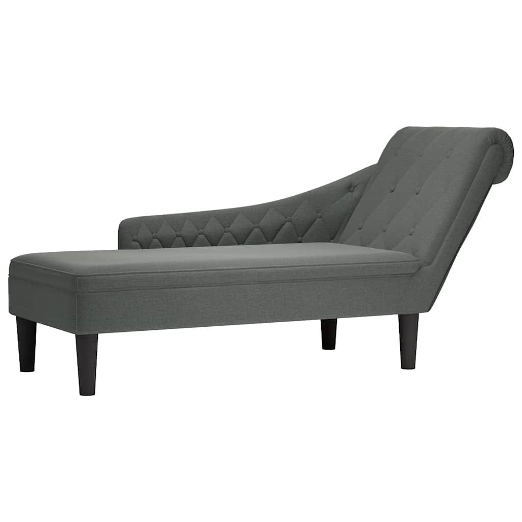 Chaiselongue mit Kissen und Rechter Armlehne Dunkelgrau Stoff
