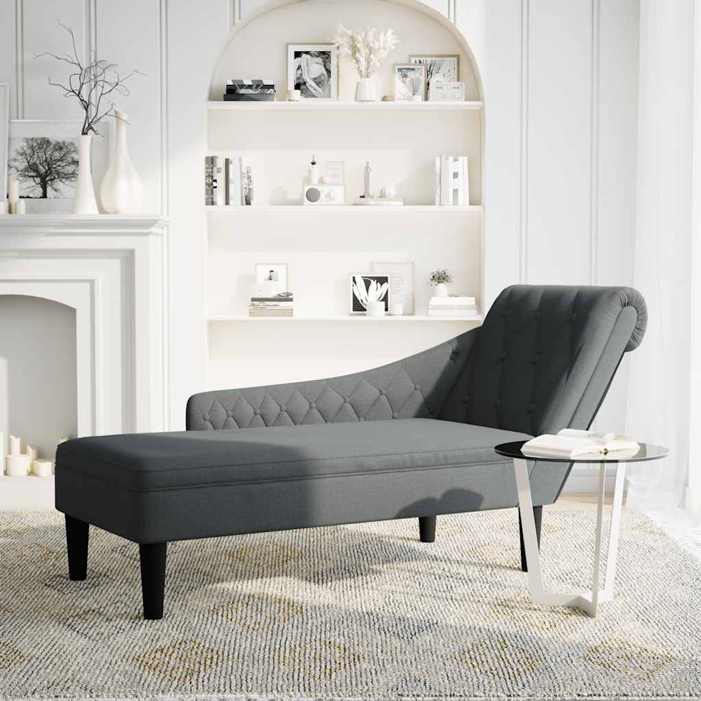 Chaiselongue mit Kissen und Rechter Armlehne Dunkelgrau Stoff