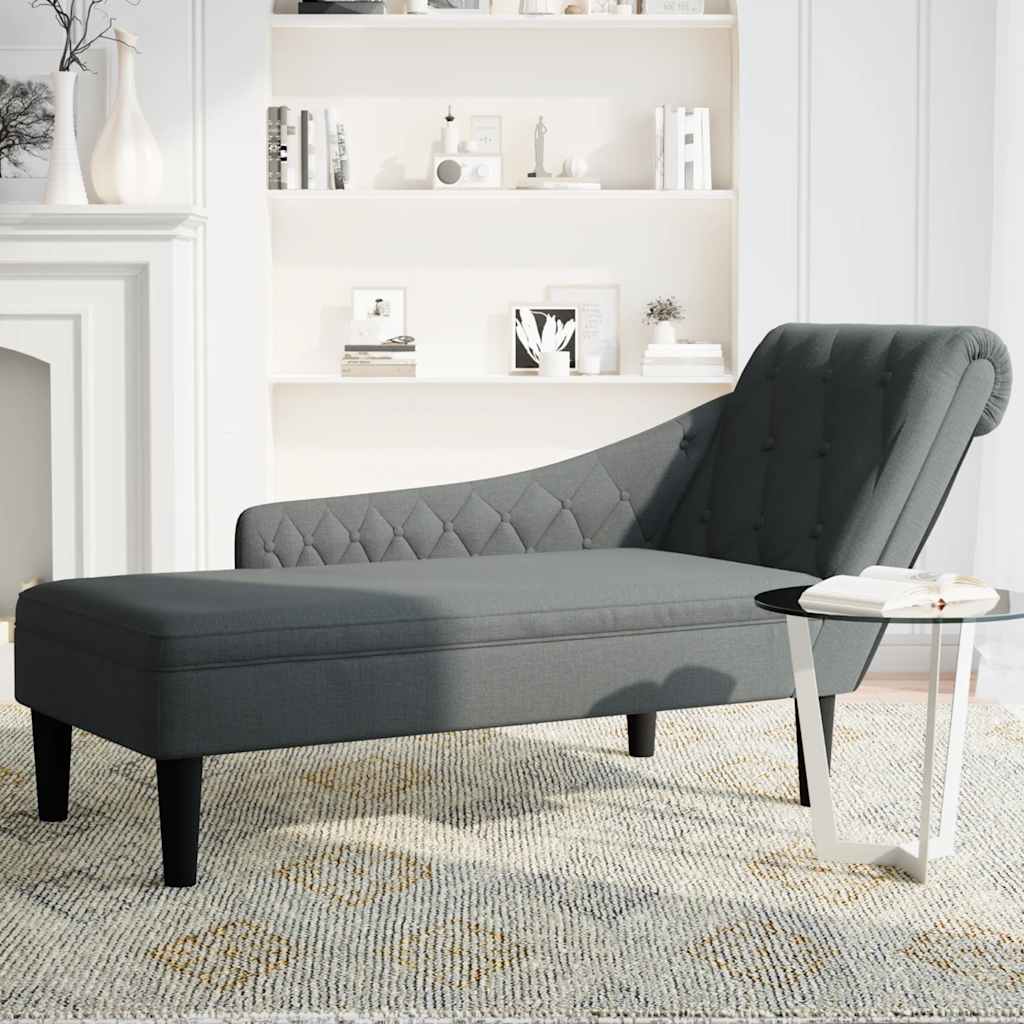 Chaiselongue mit Kissen und Rechter Armlehne Dunkelgrau Stoff