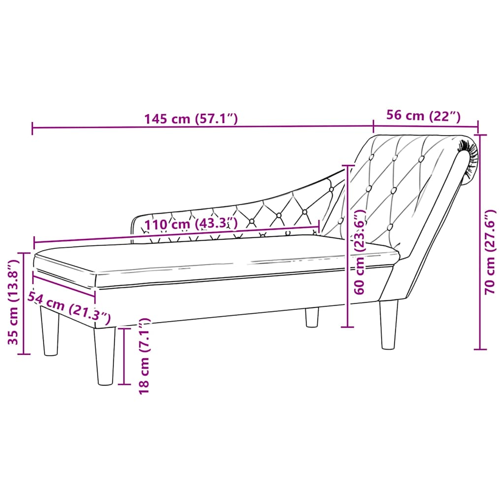 Chaiselongue mit Kissen und Rechter Armlehne Dunkelgrau Stoff