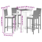 5-tlg. Gartenbar-Set Schwarz Massivholz Akazie und Poly Rattan