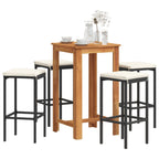 5-tlg. Gartenbar-Set Schwarz Massivholz Akazie und Poly Rattan
