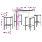 5-tlg. Gartenbar-Set Braun Massivholz Akazie und Poly Rattan