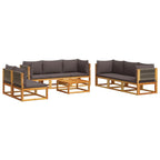 9-tlg. Gartensofa-Set mit Kissen Holz Akazie & Seil