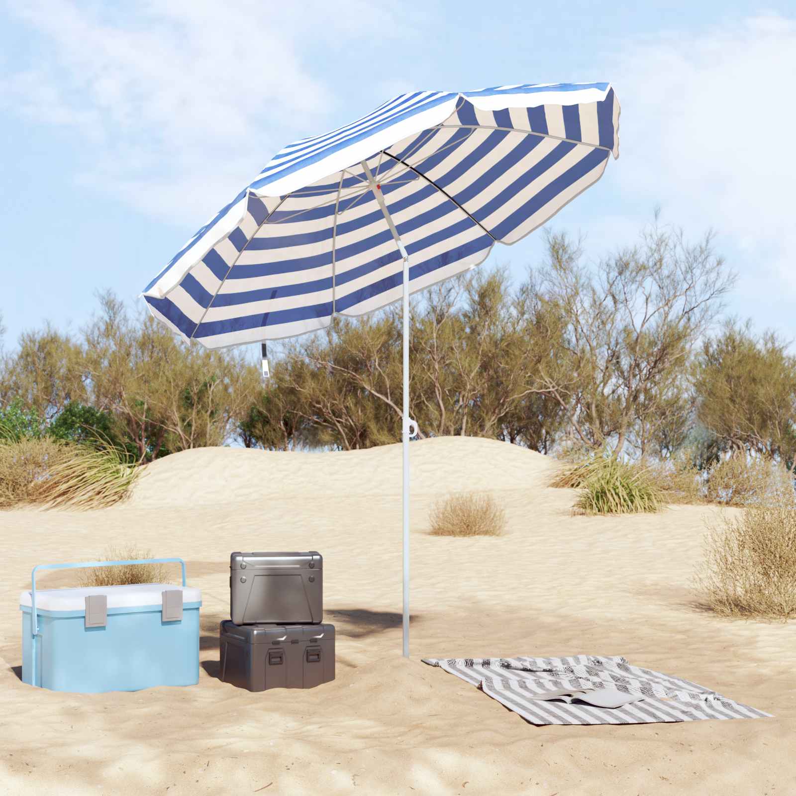 Strandparasol Blau und Weiß 206 x 206 x 212 cm