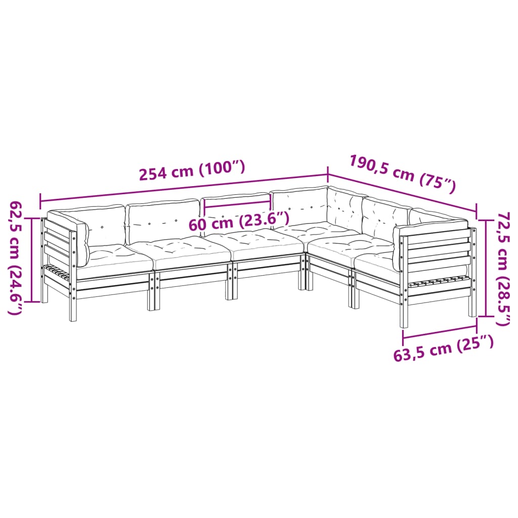 6-tlg. Garten-Sofagarnitur mit Kissen Massivholz Douglasie