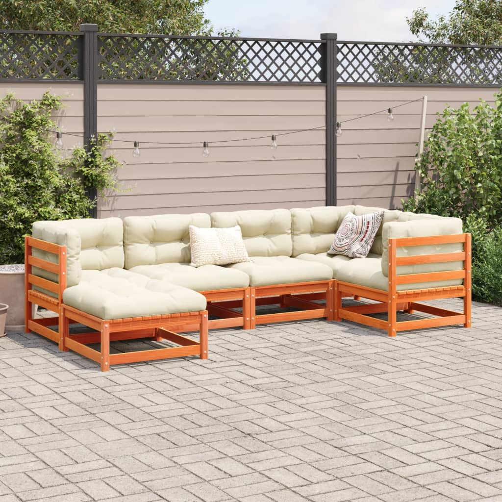 6-tlg. Garten-Sofagarnitur mit Kissen Wachsbraun Kiefernholz
