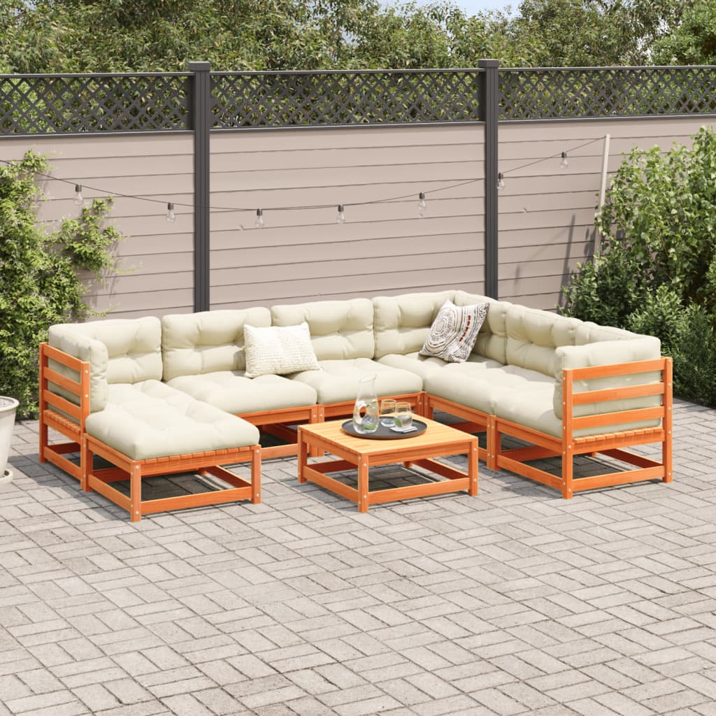 8-tlg. Garten-Sofagarnitur mit Kissen Wachsbraun Kiefernholz