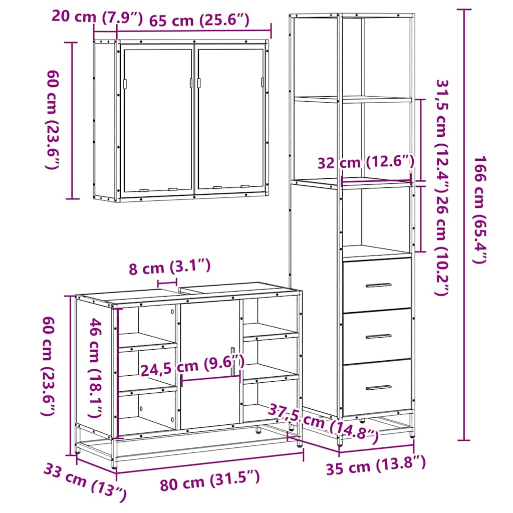 3-tlg. Badmöbel-Set Sonoma-Eiche Holzwerkstoff