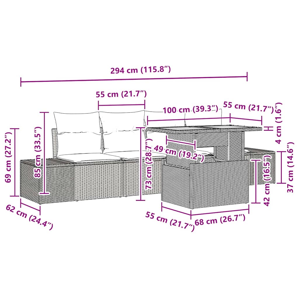 Garten Essgruppe mit Kissen 5 pcs Schwarz und Braun