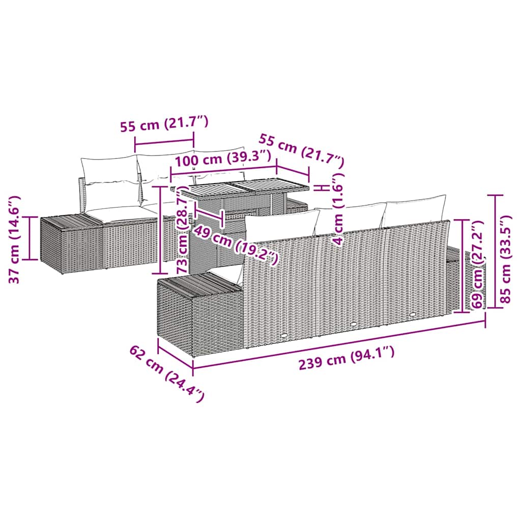 Garten Essgruppe mit Kissen 8 pcs Schwarz und Braun