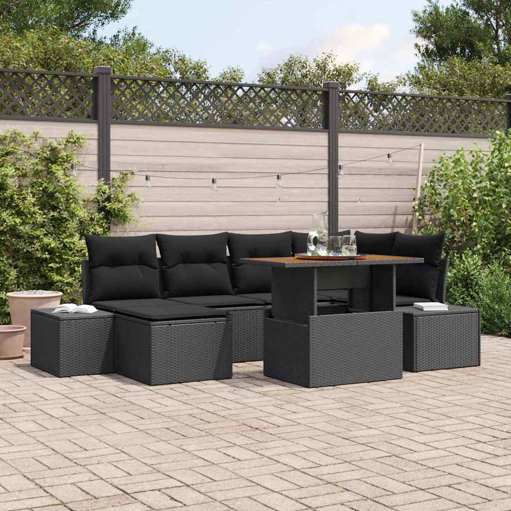 Garten Essgruppe mit Kissen 7 pcs Schwarz und Braun
