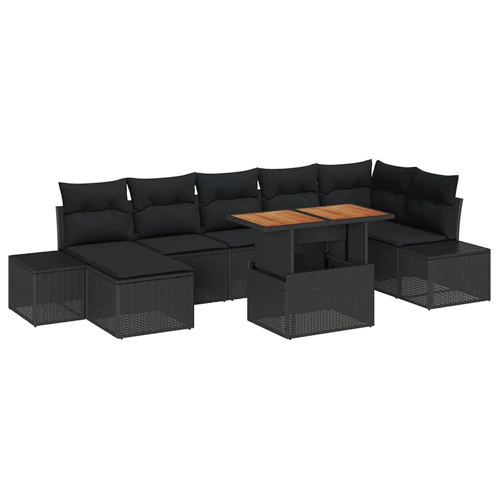 Garten-Sofa-Set mit Kissen 8 pcs Schwarz und Braun